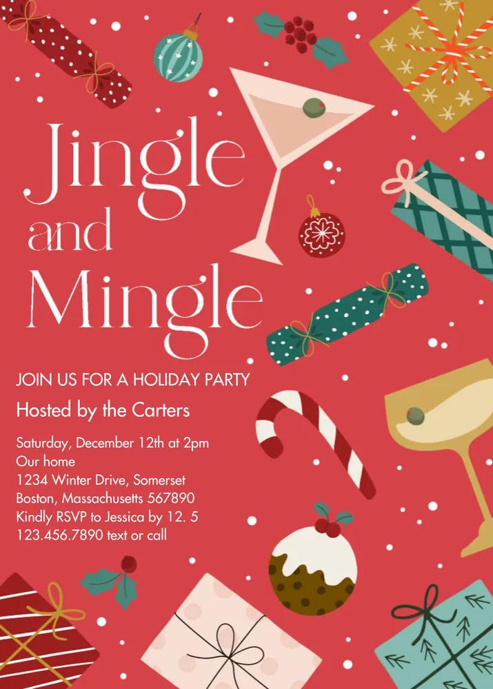Jingle & Mingle Christmas Cocktail Party Invitation - Editable Canva Template