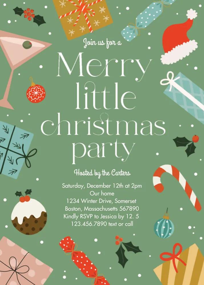 Merry Little Christmas Party Invitation | Editable Canva Template