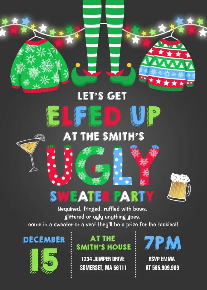 Ugly Sweater Christmas Party Invitation | Elfed Up Holiday Canva Template