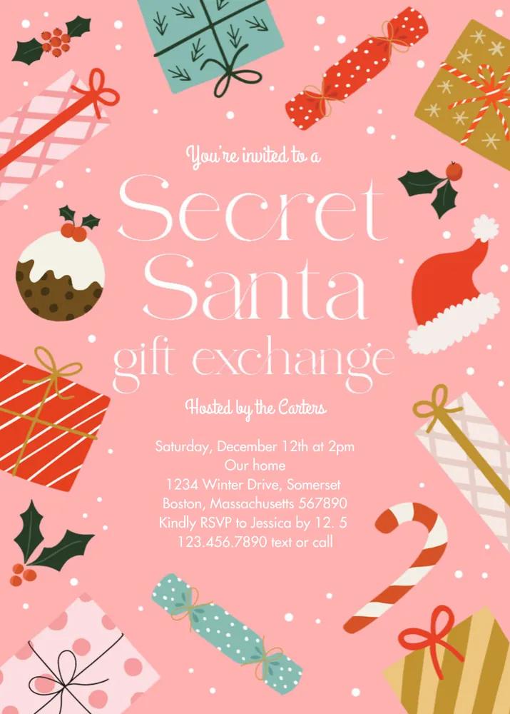 Editable Secret Santa Invitation Template | Canva Gift Exchange Invite