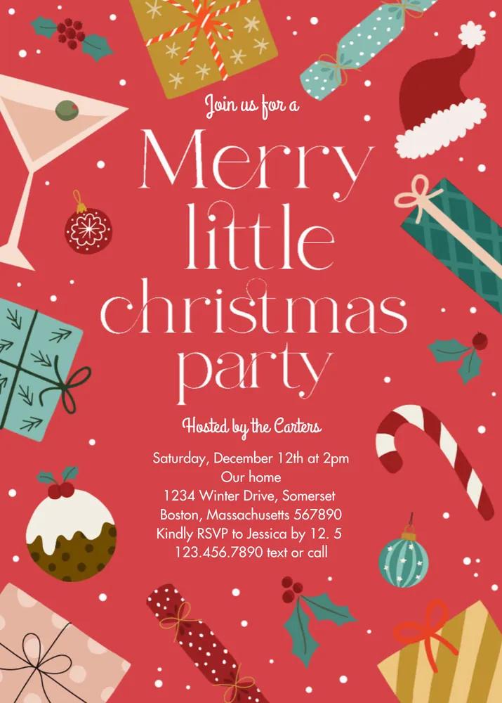 Merry Little Christmas Party Invitation | Editable Canva Template
