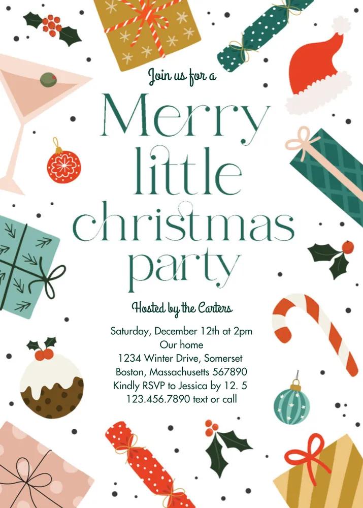 Merry Little Christmas Party Invitation - Editable Canva Template