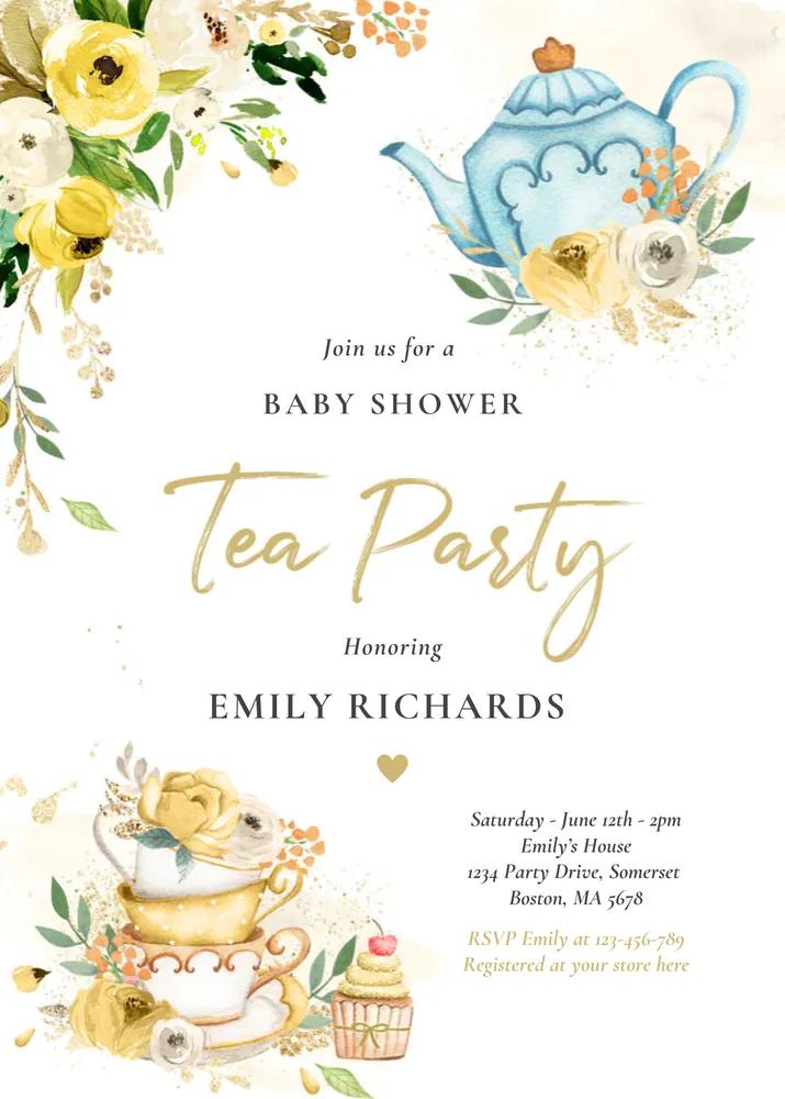 Tea Party Baby Shower Invitation | Gender Neutral Baby Brewing Canva Template