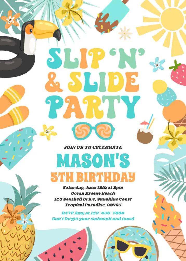 Slip n Slide Splash Pad Summer Birthday Party Invitation Canva Template