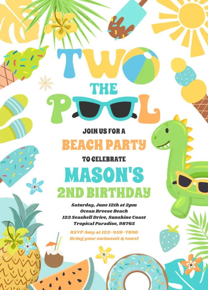Two The Pool Birthday Invitation | Editable Canva Template Summer 2nd Birthday