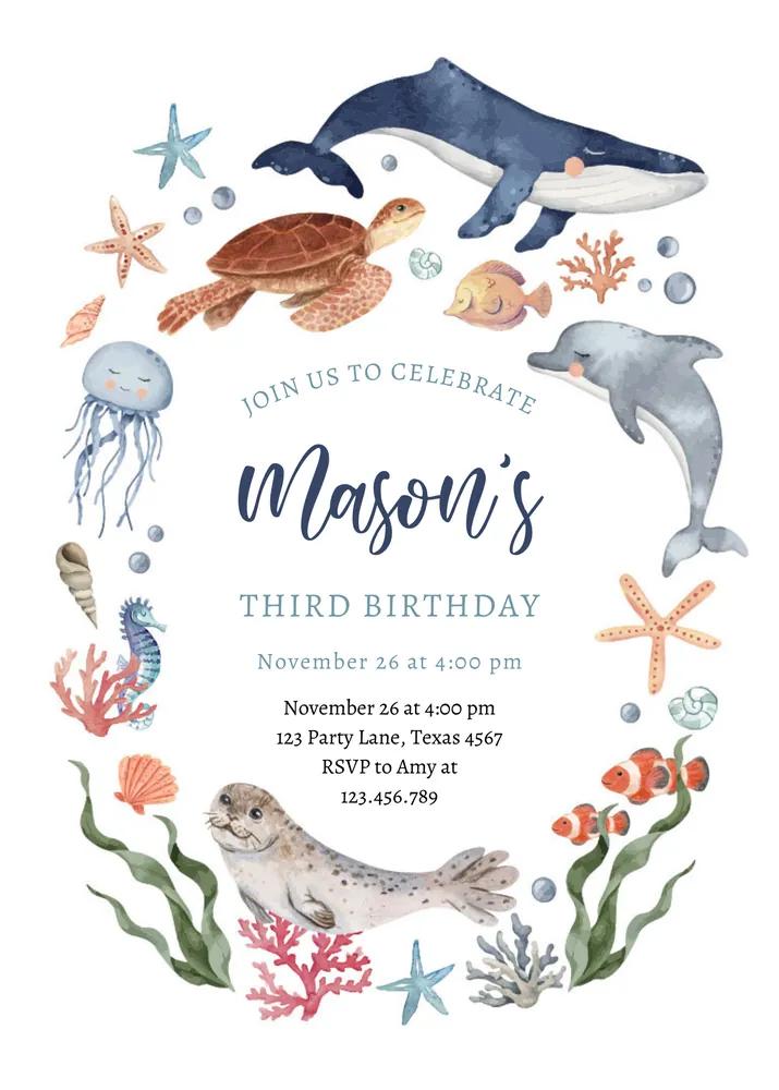 Under the Sea Boy Birthday Invitation - Editable Ocean Nautical Canva Template