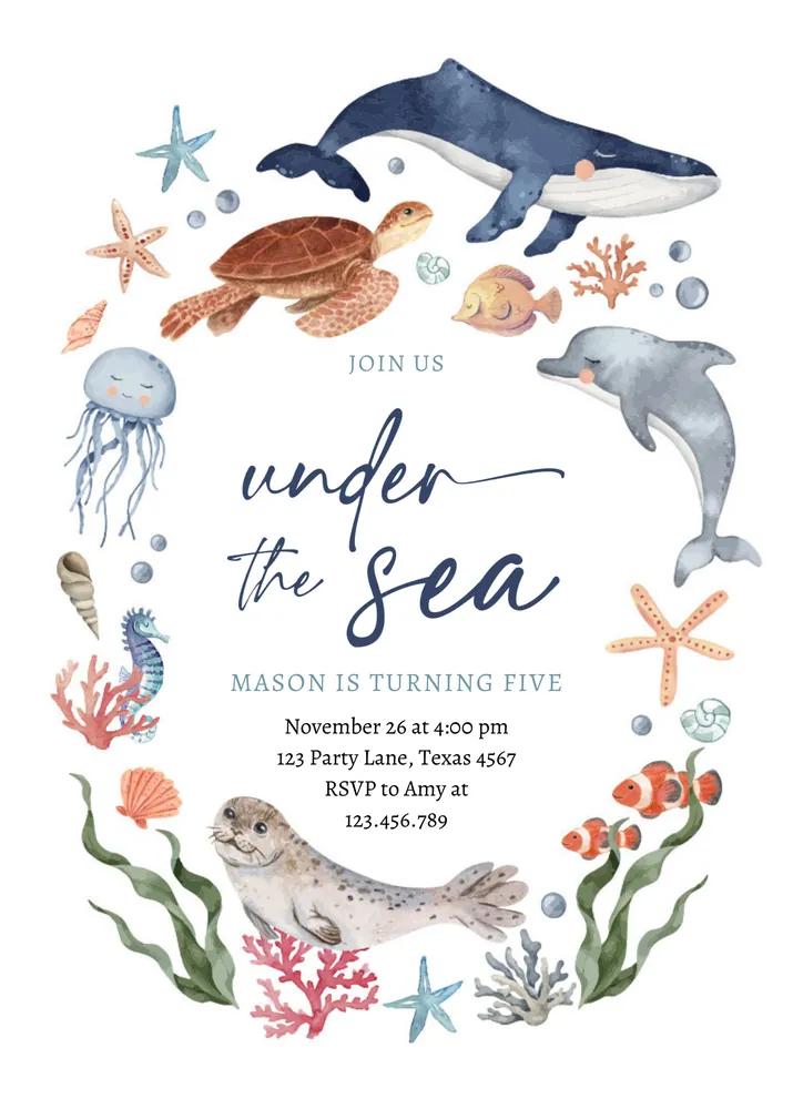 Under the Sea Nautical Boy Birthday Invitation Canva Template
