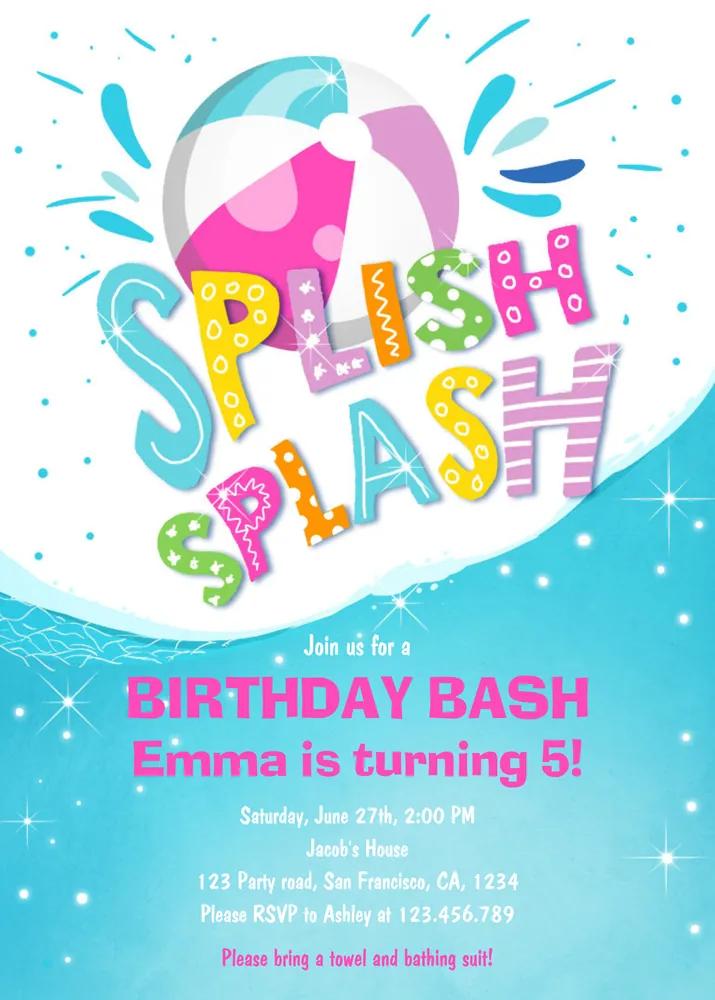Splish Splash Girl Pool Party Invitation - Editable Canva Template
