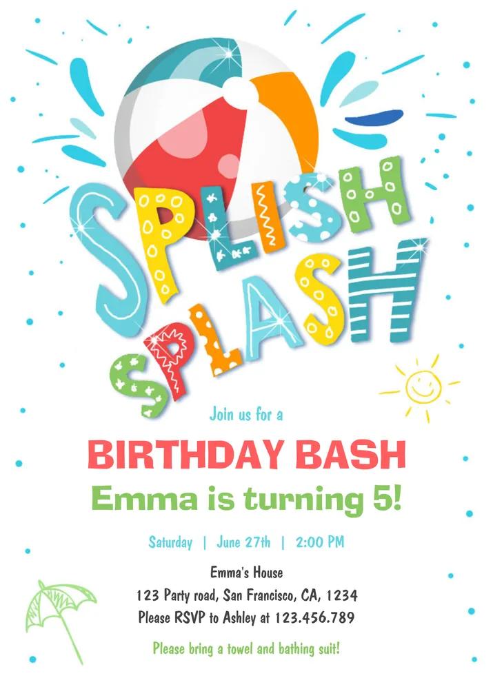 Boy Pool Party Invitation Canva Template - Splish Splash Birthday Bash