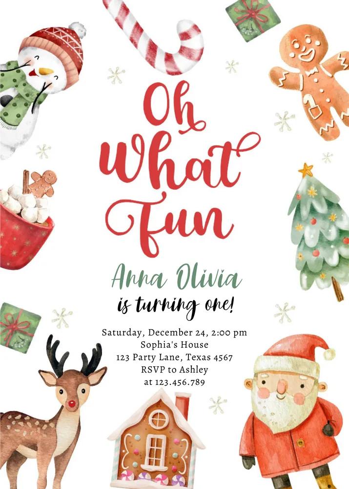 Oh What Fun Christmas Party Invite | Santa Birthday Canva Template