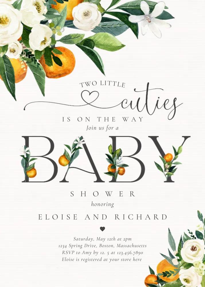 Twins Two Little Cutie On The Way Baby Shower Invitation Canva Template