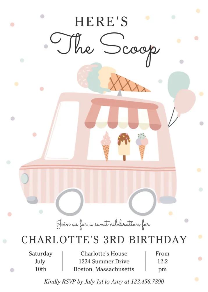 Pink Ice Cream Truck Birthday Invitation | Editable Canva Template Scoop