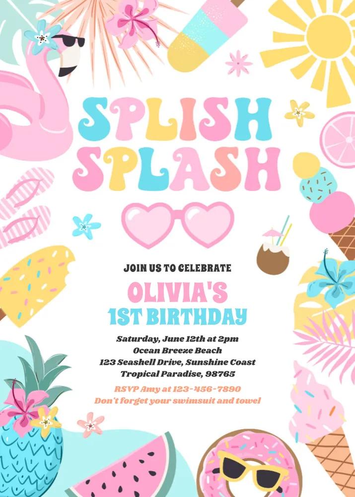 Tropical Pool Party Invitation | Editable Canva Template | Summer Birthday
