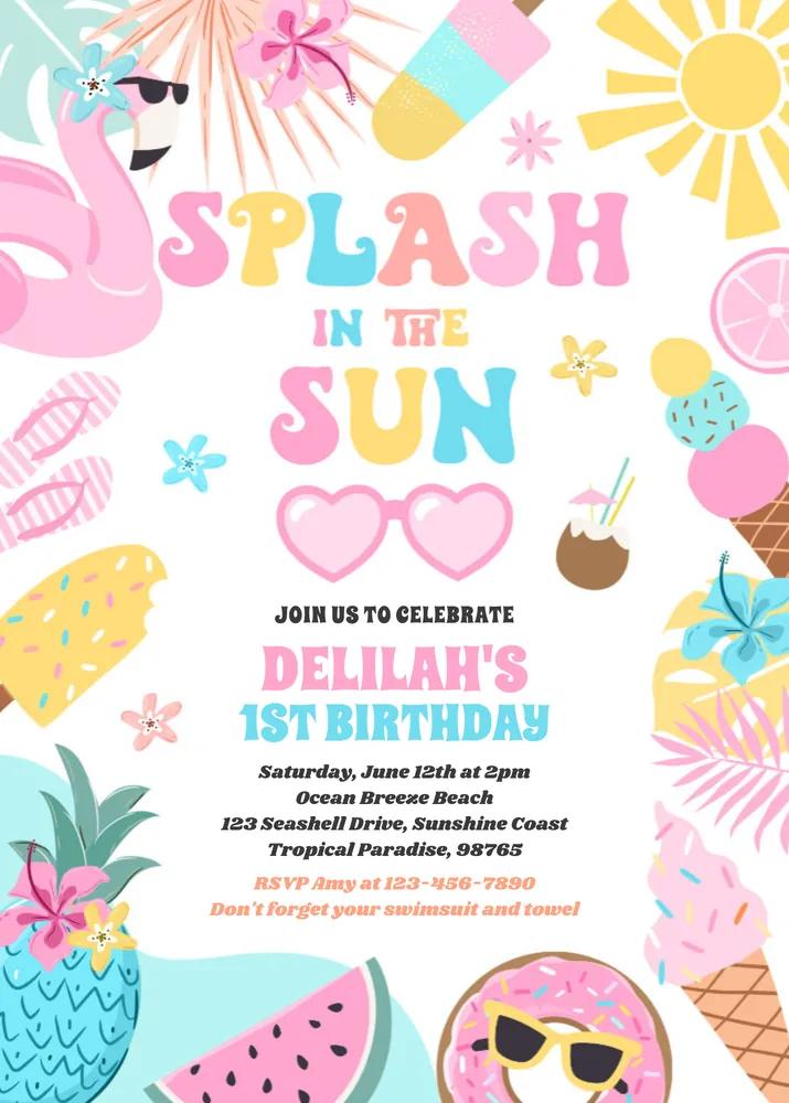 Splash In The Sun Tropical Beach Birthday Party Invitation Canva Template