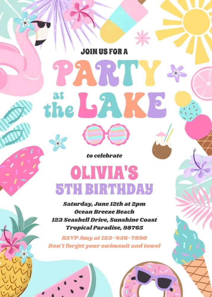 Lake Summer BBQ Birthday Invitation | Editable Canva Template | Pool Party