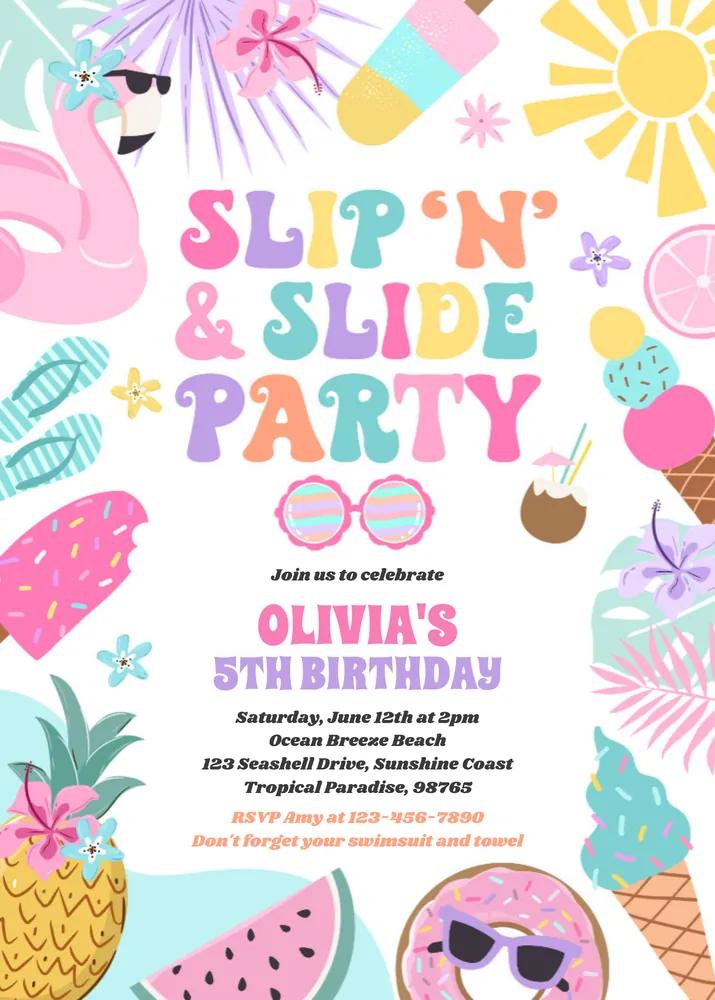 Slip N Slide Splash Pad Summer Birthday Party Invitation Canva Template