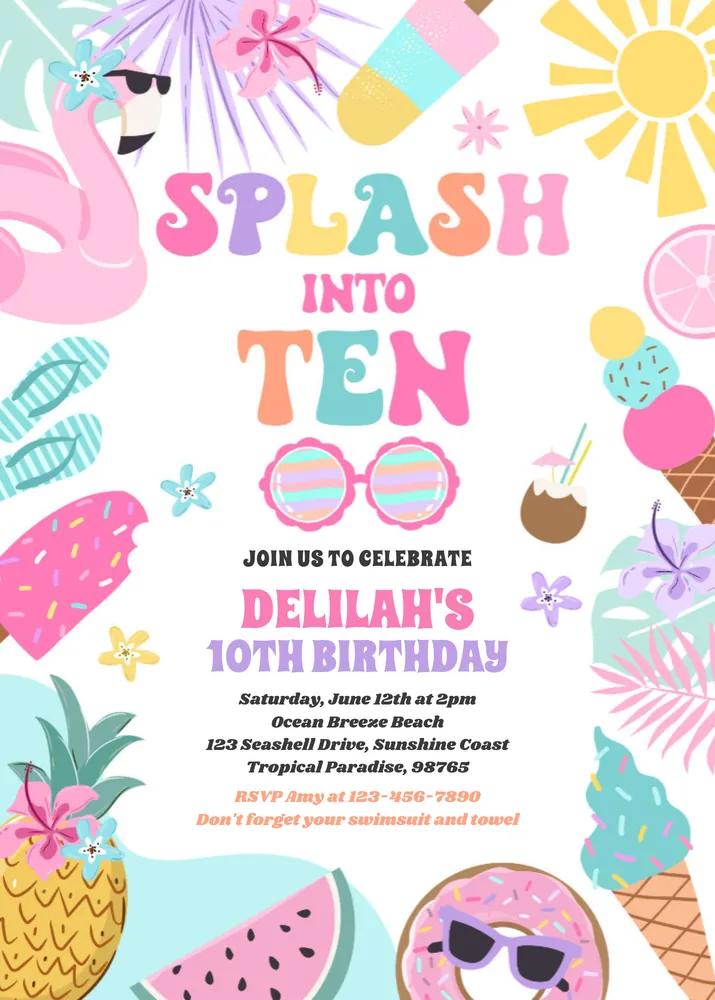 Tropical Splash 10th Birthday Invitation | Editable Canva Template