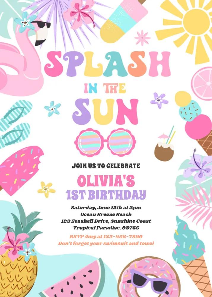 Tropical Beach Birthday Invitation | Editable Canva Template | Splash in the Sun