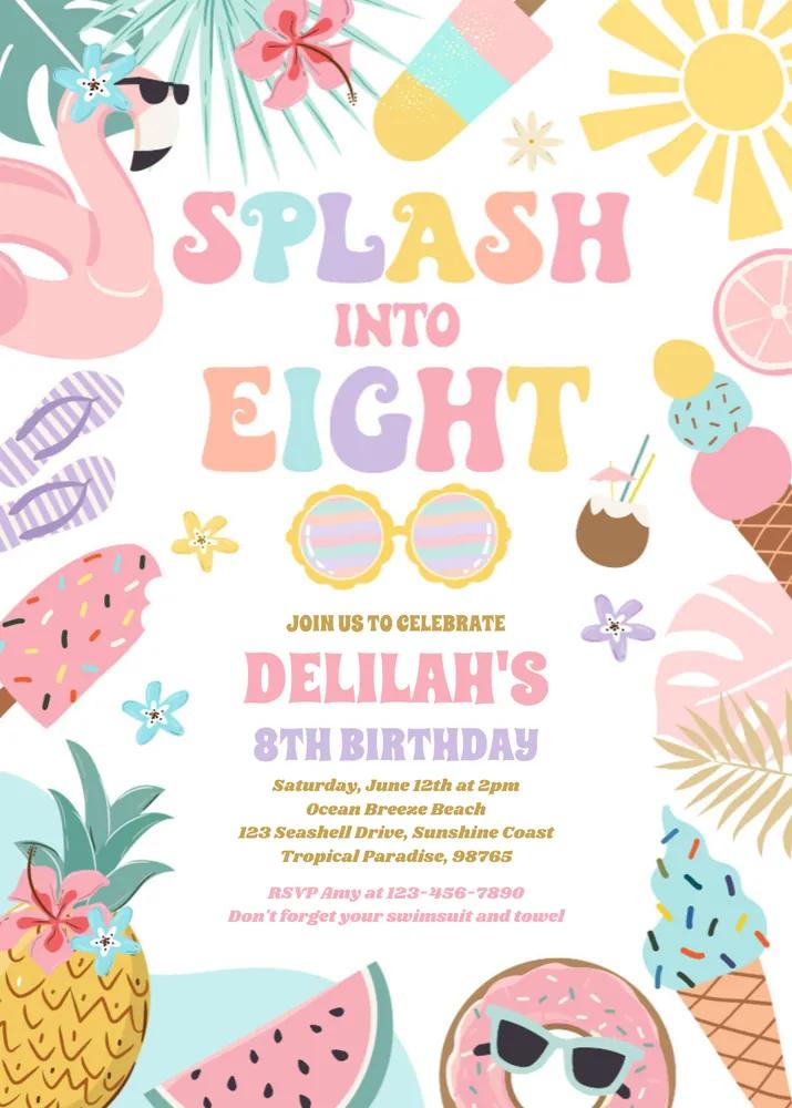 Splash Into Eight Tropical Beach 8th Birthday Invitation Canva Template