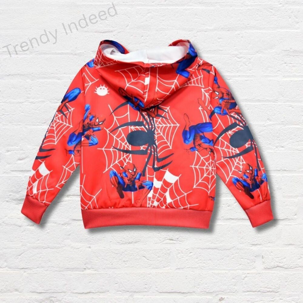 Kids red superhero style hooded jacket comfortable outerwear