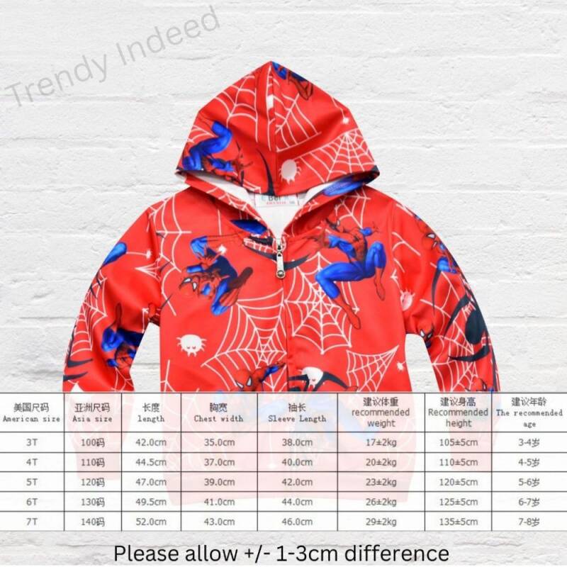 Kids red hooded jacket superhero themed casual outerwear