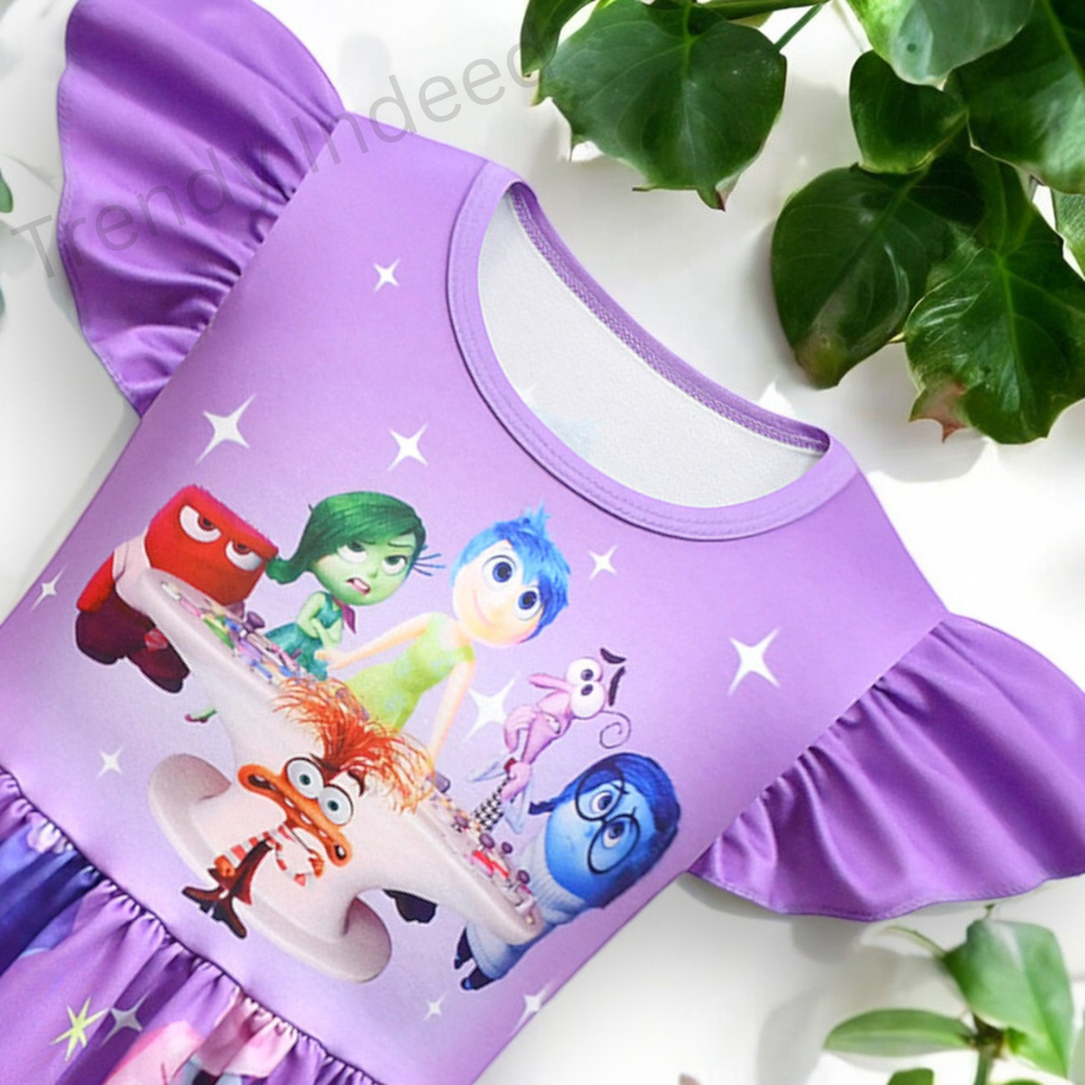 Kids cartoon style summer dress flying sleeve A-line outfit