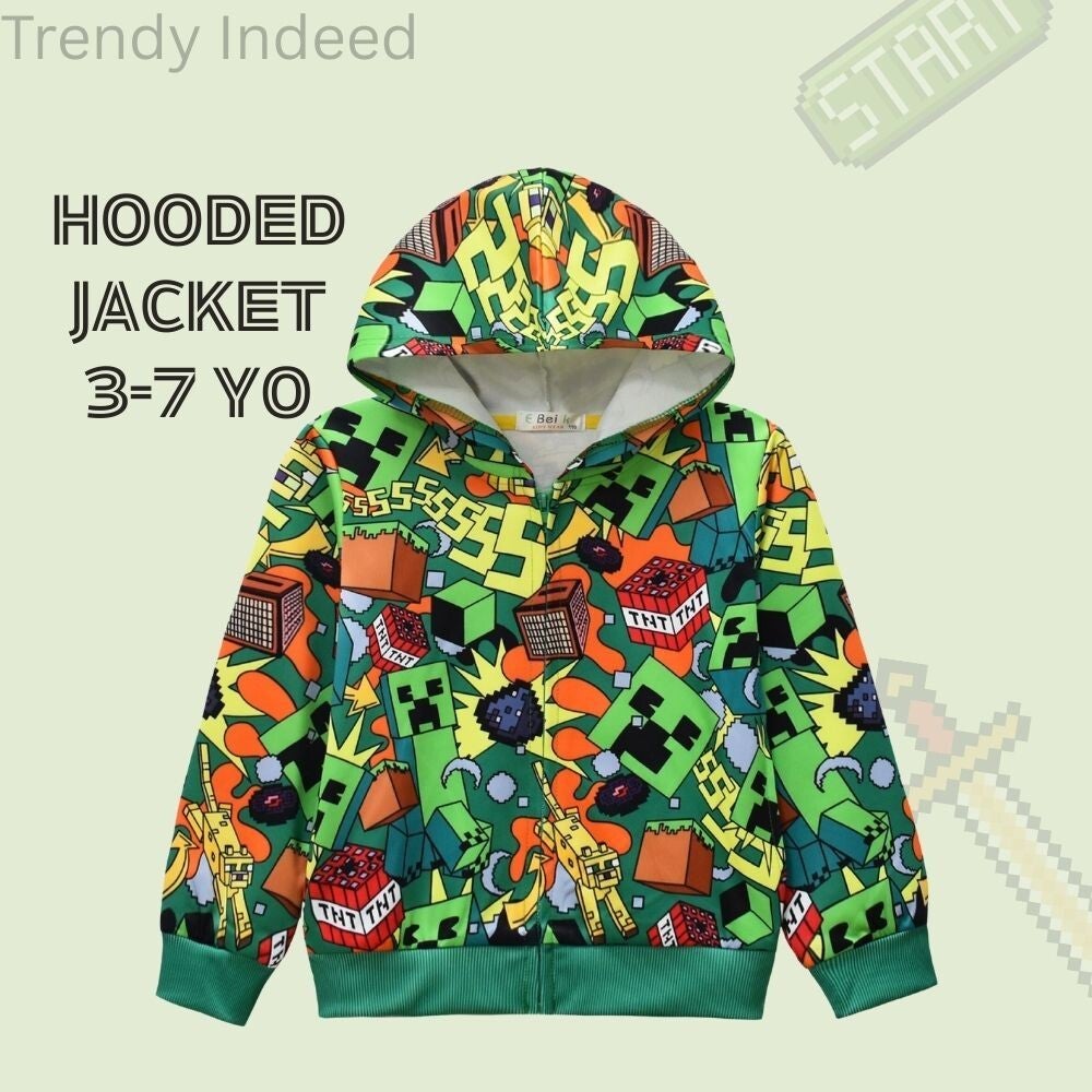 Boys girls pixel style hoodie jacket comfortable kids outerwear