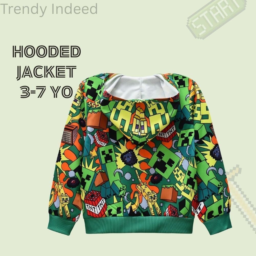 Kids gaming inspired hooded jacket casual zip up coat