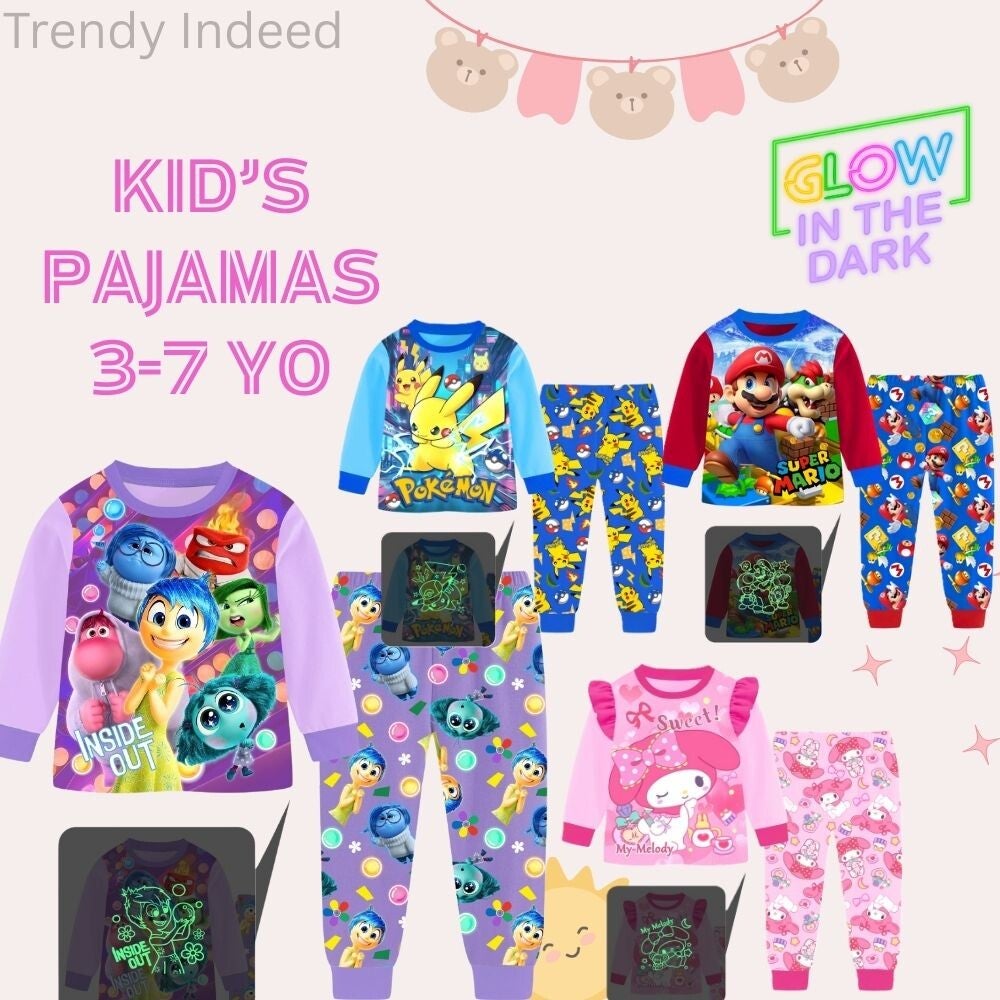 Cartoon inspired kids pajamas colorful nightwear set