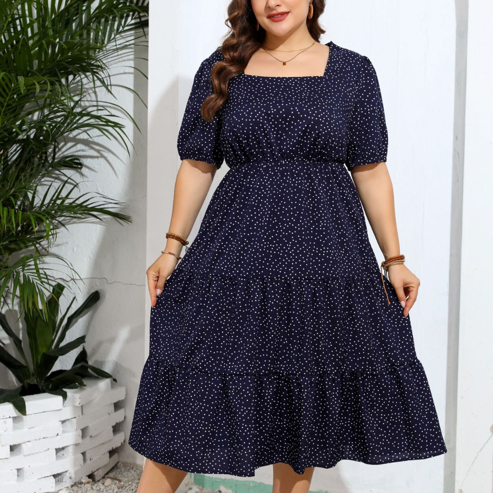 Plus size square neck long dress comfortable summer wear