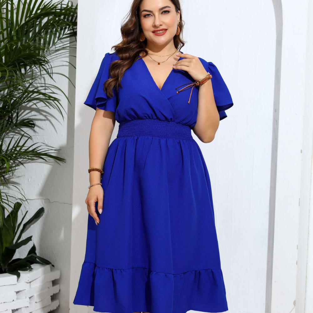 Plus size elegant V-neck dress casual everyday fashion