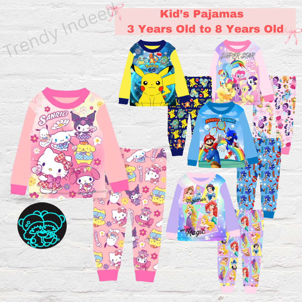 Cartoon style kids pajamas comfortable nightwear for boys and girls