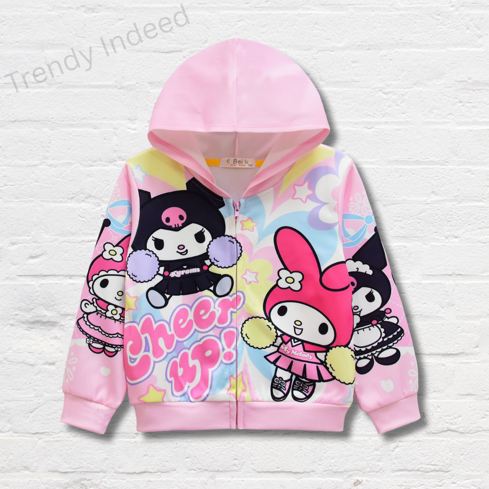 Girls cartoon style hoodie jacket with pockets casual outerwear