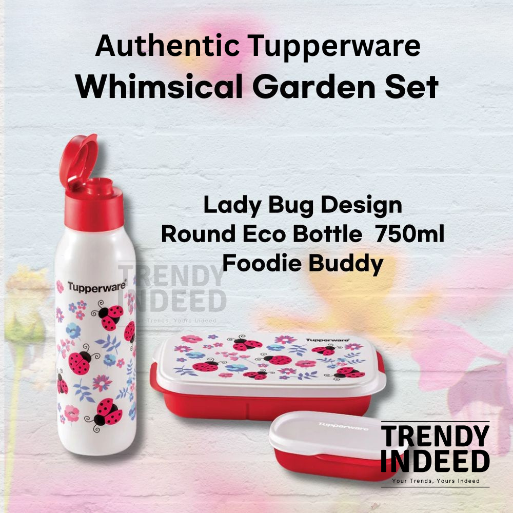 Tupperware round eco bottle 750ml whimsical garden design