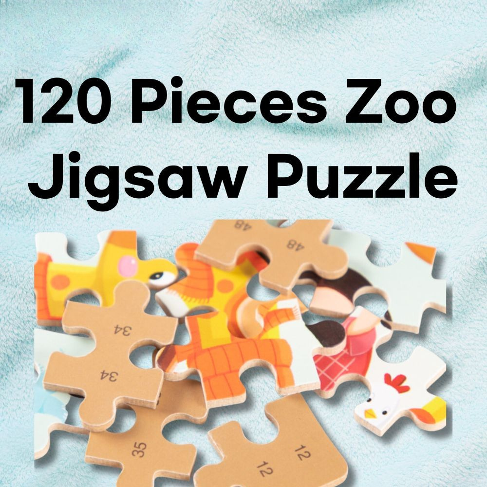 Wooden zoo puzzle 120 pieces early learning kids toy