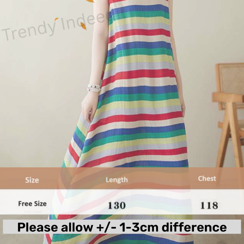 Women casual hemp dress sleeveless beach vacation dress