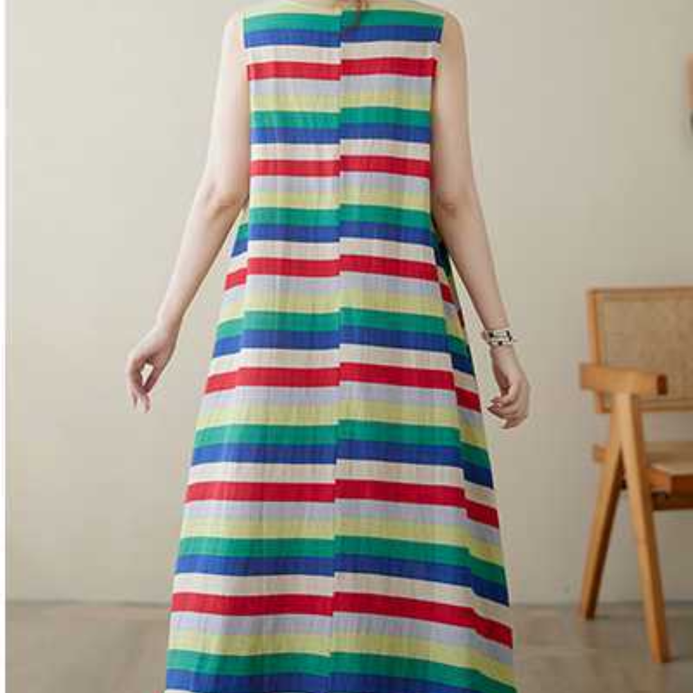 Sleeveless hemp dress women casual summer beach wear