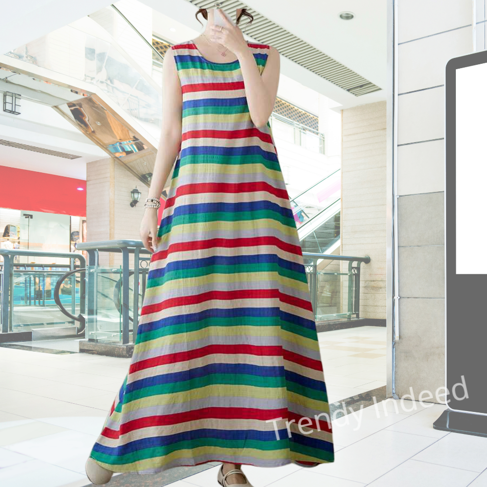 Women sleeveless hemp dress summer beach casual outfit