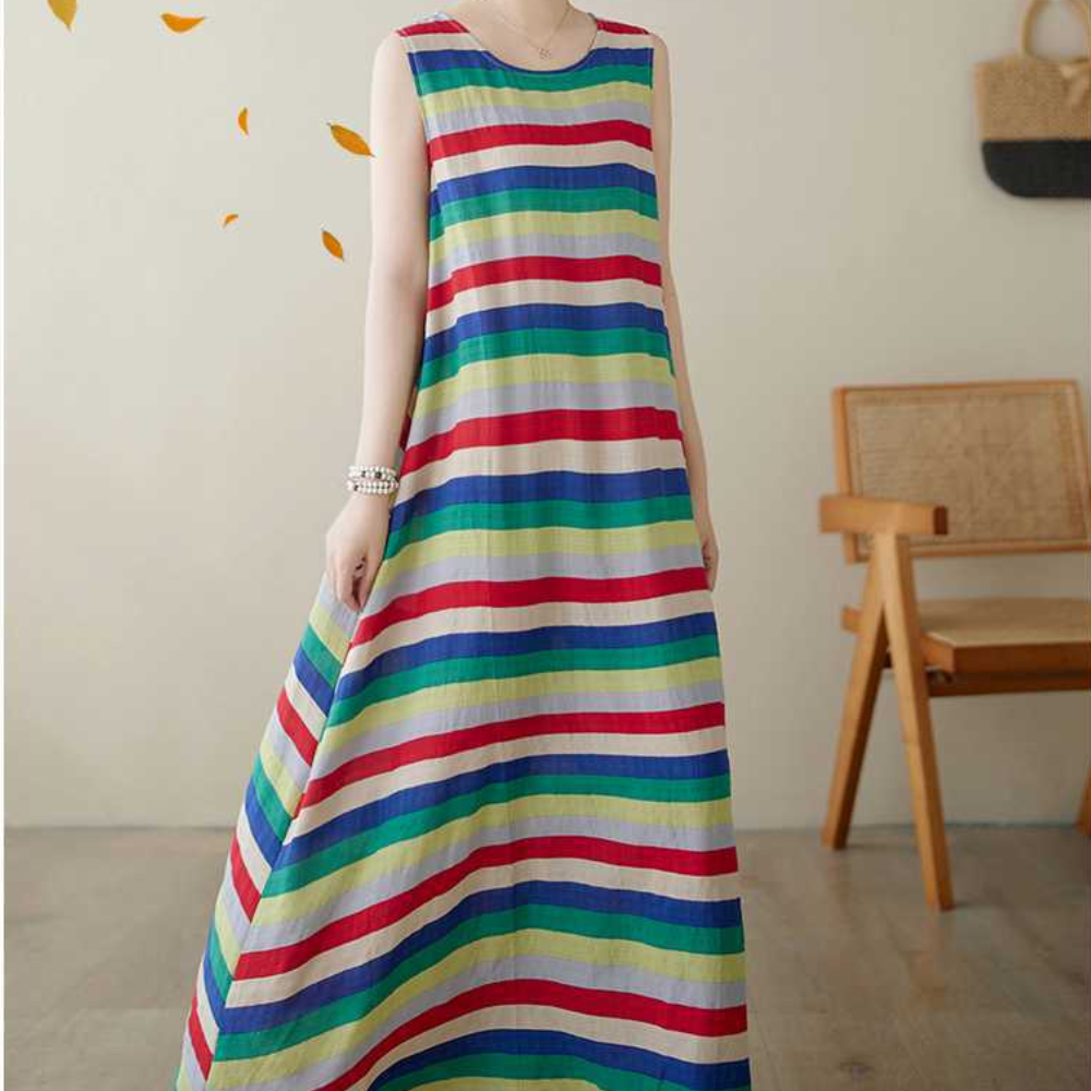 Women hemp dress sleeveless summer beach style dress