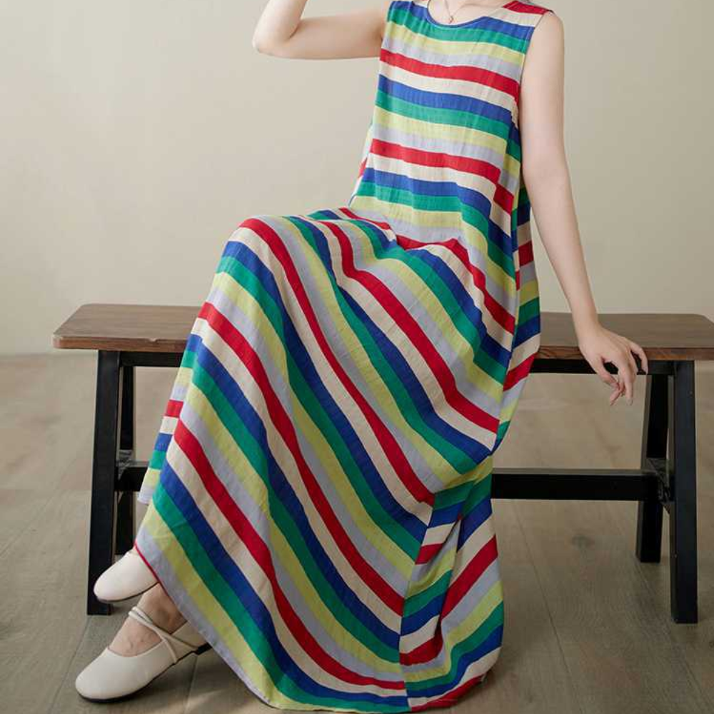 Women breathable hemp dress sleeveless summer outfit