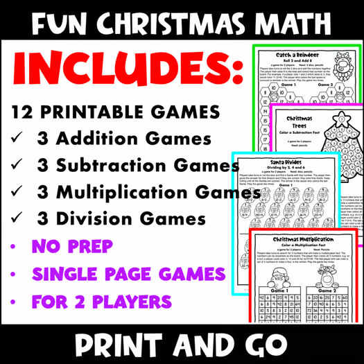 Fun No Prep Christmas Math Games Addition, Subtraction, Multiplication, Division