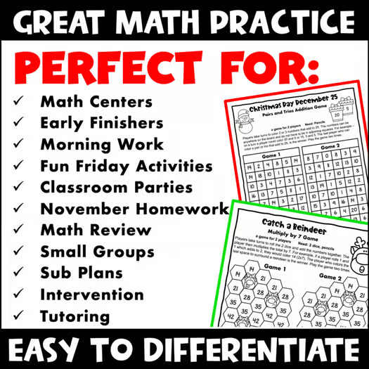 Fun No Prep Christmas Math Games Addition, Subtraction, Multiplication, Division