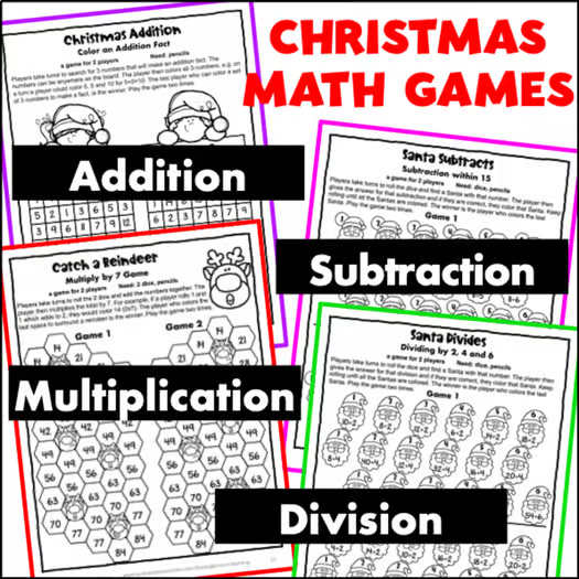 Fun No Prep Christmas Math Games Addition, Subtraction, Multiplication, Division