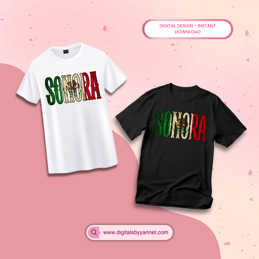 Show your orgullo with this Sonora Mexico PNG design. Perfect for Cricut, sublimation shirts, vinyl cutting, mugs, hoodies and stickers. High-resolution digital design great for Mexican pride apparel, fiestas and small shirt businesses.