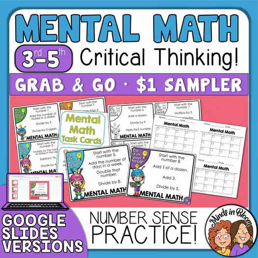 Mental Math Task Cards Multi Step Number Sense Critical Creative Thinking Sample