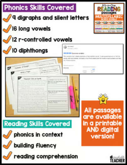 Multisyllabic Words Phonics Reading Passages Resource 2nd Grade Activities