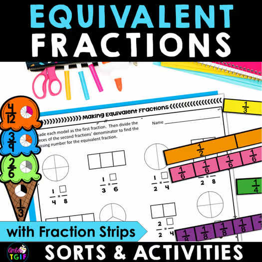 Finding Equivalent Fractions Worksheets 3rd 4th Grade Printable Fraction Strips