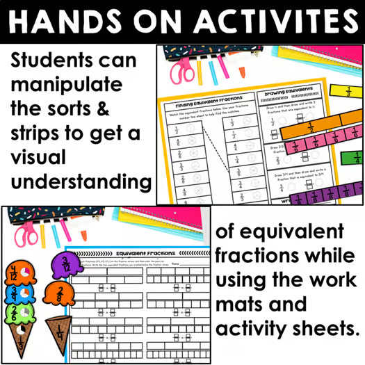 Finding Equivalent Fractions Worksheets 3rd 4th Grade Printable Fraction Strips