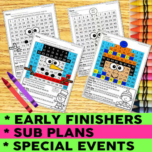 Hundred Chart - Winter | Math Centers | Color By Number- with Digital Resources