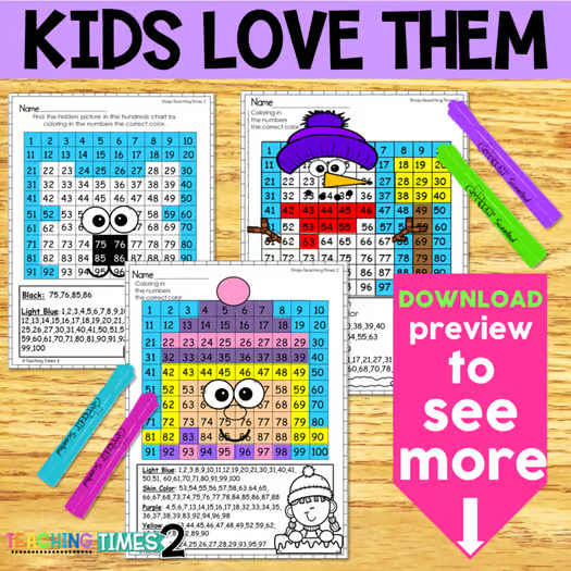 Hundred Chart - Winter | Math Centers | Color By Number- with Digital Resources